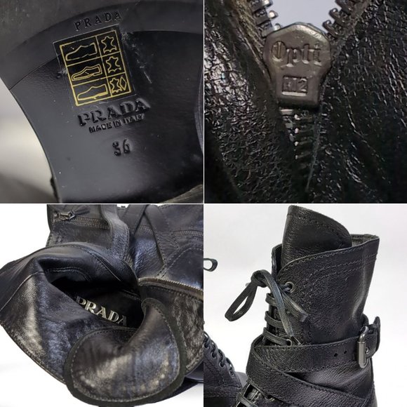 PRADA Combat Boots Black Leather Lace Up Boots Size 36 | 6 *PRIMO* - Picture 8 of 11